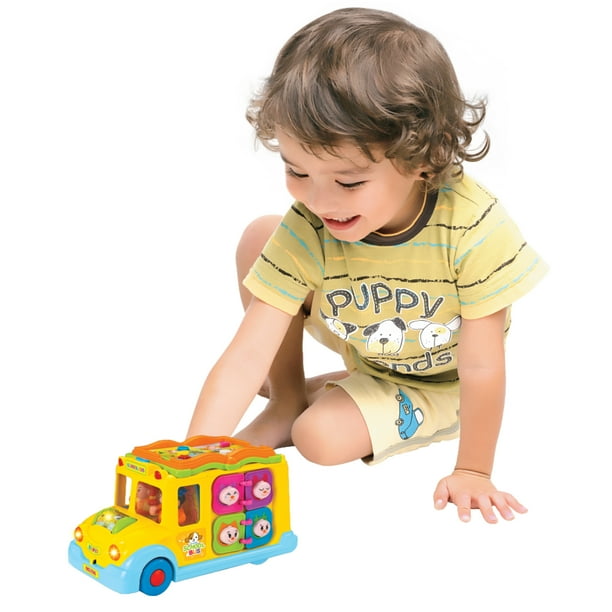 Memtes Musical Yellow School Bus Toy with Music Sound and Lights Bump and Go Action Memtes Musical Yellow School Bus Toy with Music Sound and Lights Bump and Go Action